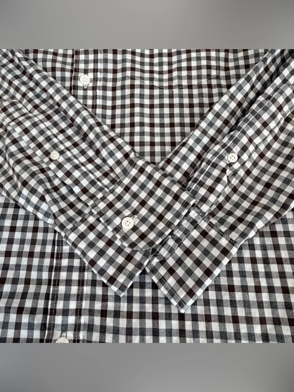 J. Crew Brown and White Gingham Button-Down Shirt